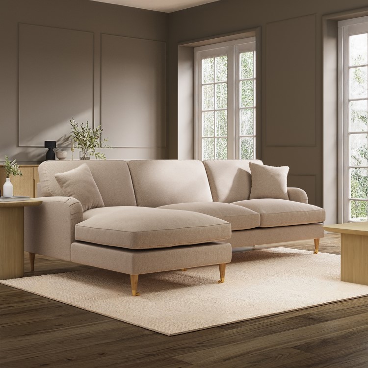 Beige Fabric Left Hand Facing 4 Seater Chaise Corner Sofa - Payton