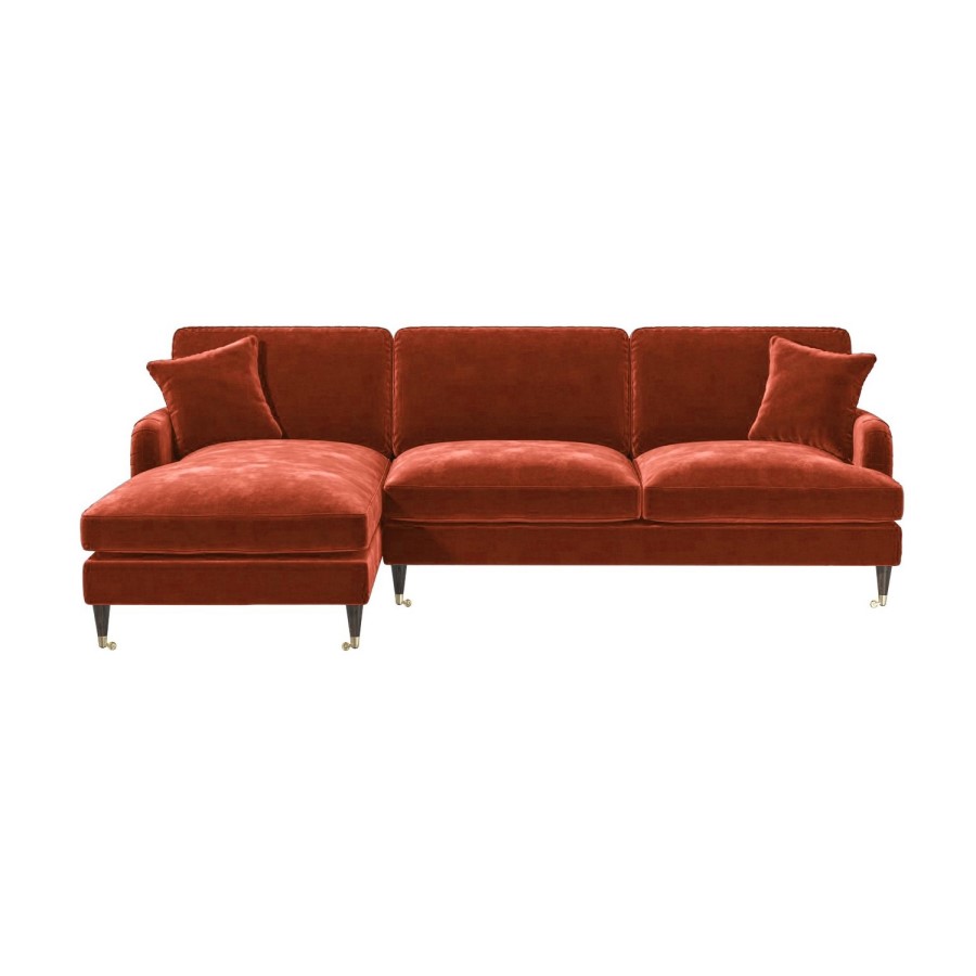 Burnt Orange Velvet Left  Hand Facing 4 Seater Chaise Corner Sofa - Payton