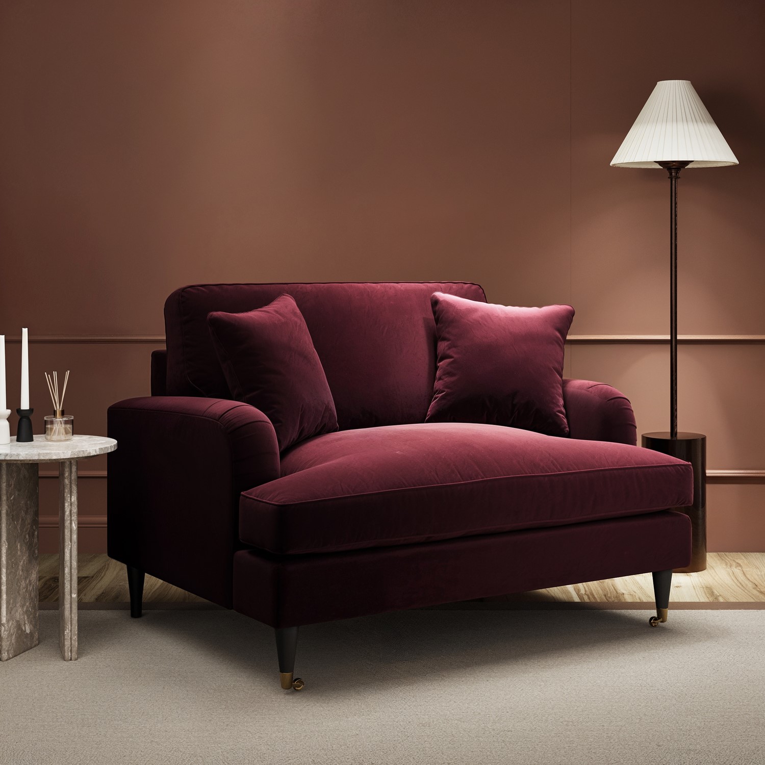 Payton Red Burgundy Velvet Love Seat