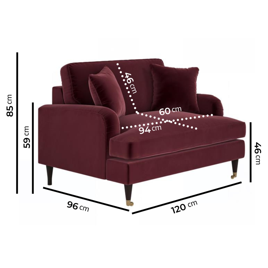Burgundy Velvet Love Seat - Payton