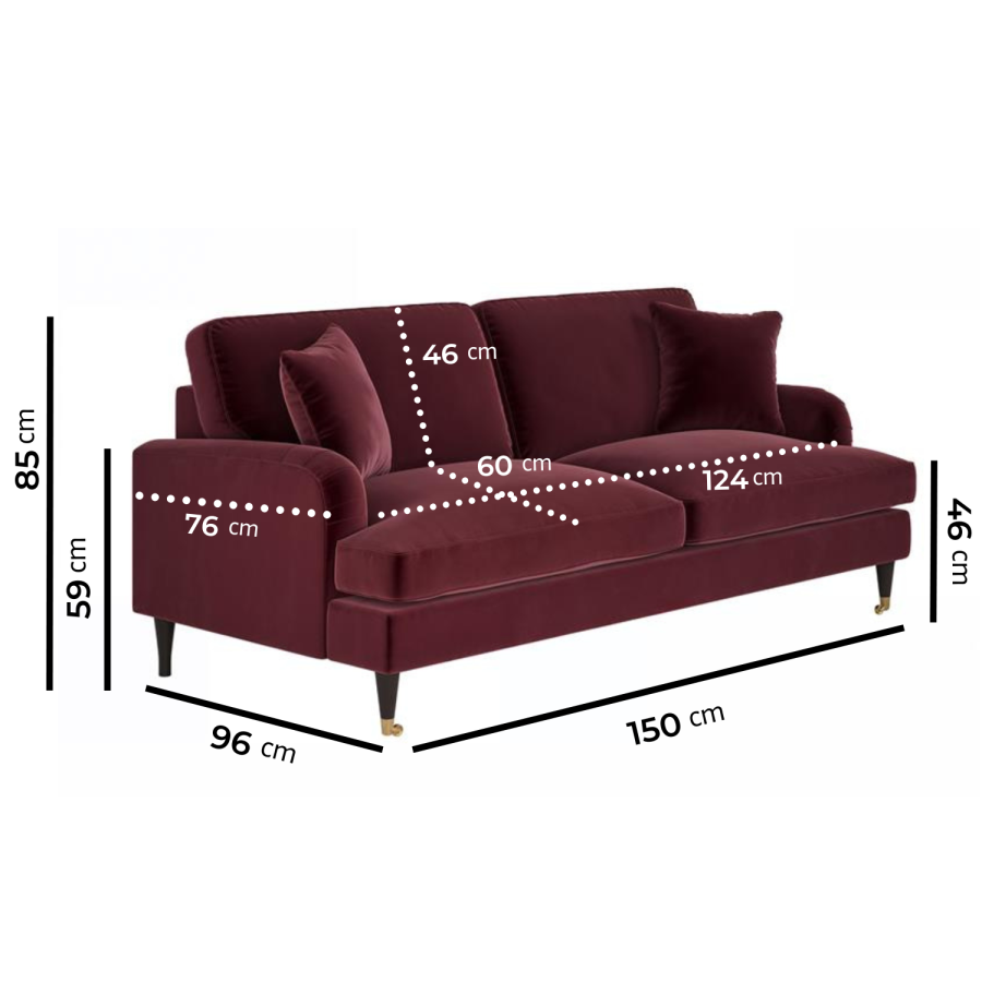 Burgundy Velvet 2 Seater Sofa - Payton