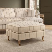 Cream Chenille Grey Striped Footstool - Payton