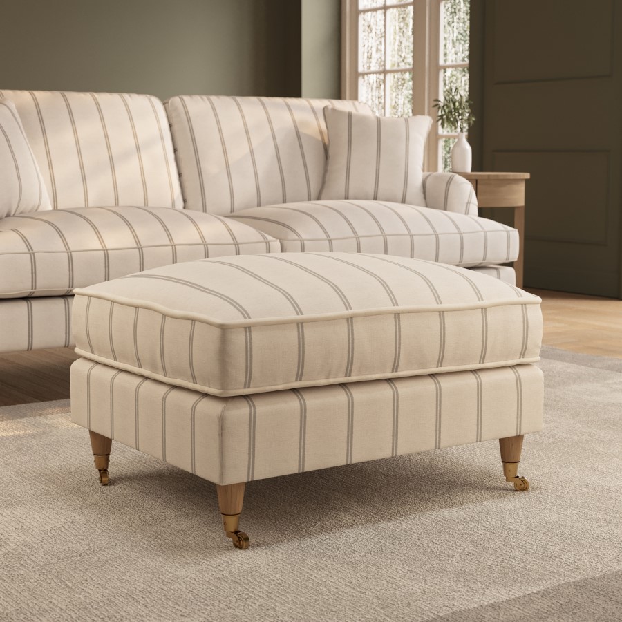 Cream Chenille Grey Striped Footstool - Payton