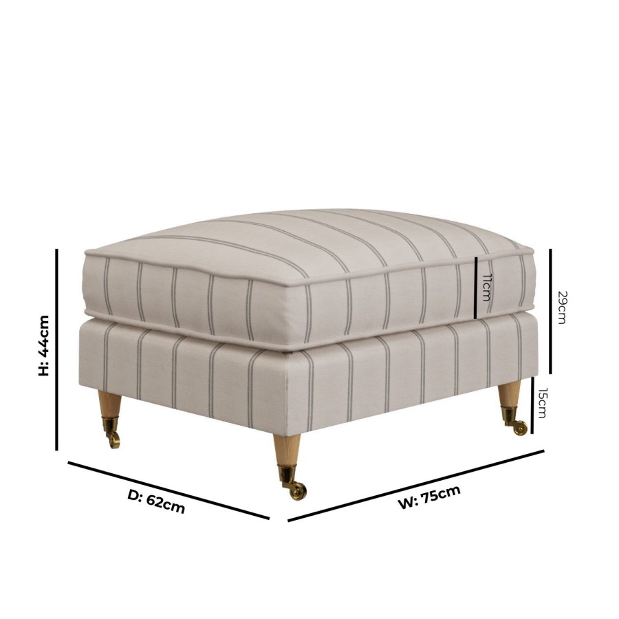 Cream Chenille Grey Striped Footstool - Payton
