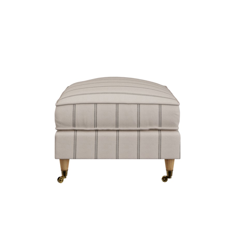 Cream Chenille Grey Striped Footstool - Payton