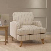 Cream Chenille Blue Striped Armchair - Payton
