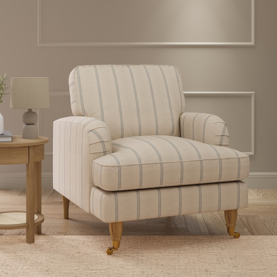Cream Chenille Blue Striped Armchair - Payton