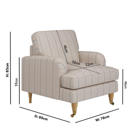 Cream Chenille Blue Striped Armchair Payton Furniture123