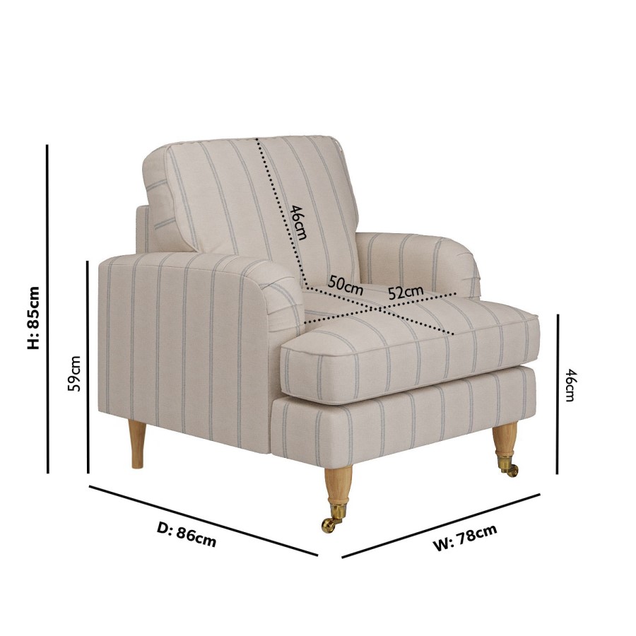 Cream Chenille Blue Striped Armchair - Payton