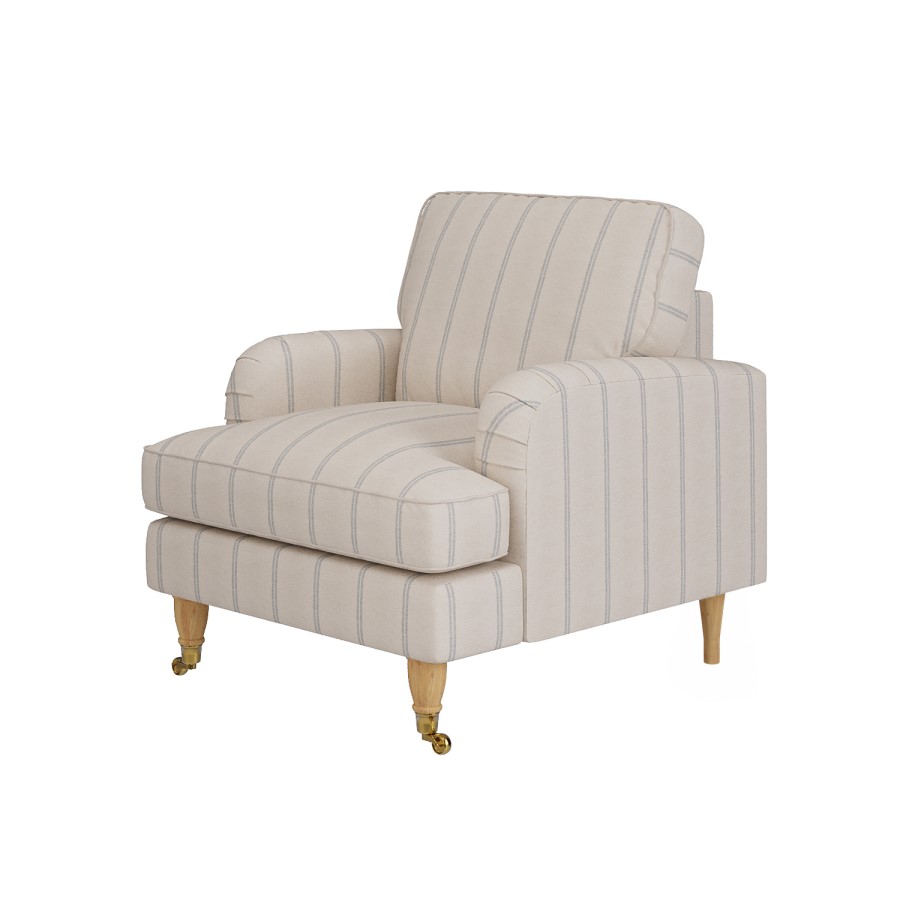 Cream Chenille Blue Striped Armchair - Payton