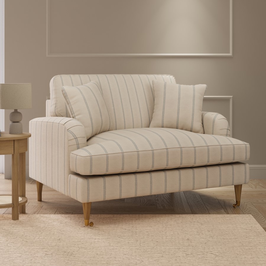 Cream Chenille Blue Striped Love Seat – Payton 