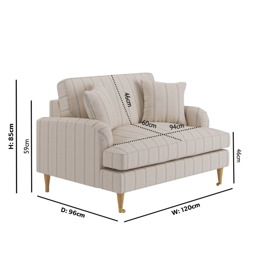 Cream Chenille Blue Striped Love Seat – Payton 
