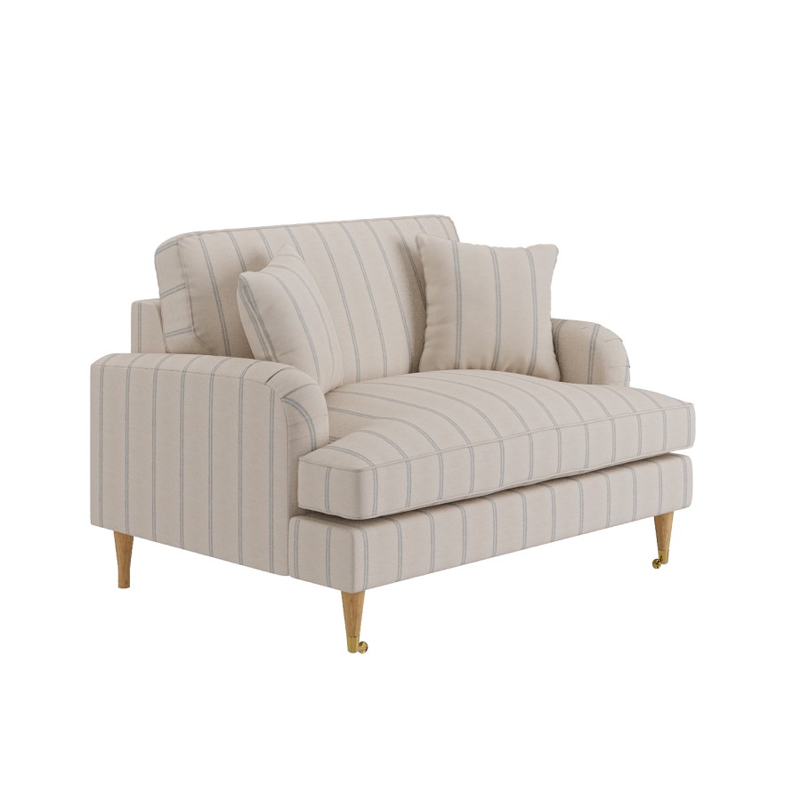 Cream Chenille Blue Striped Love Seat – Payton 
