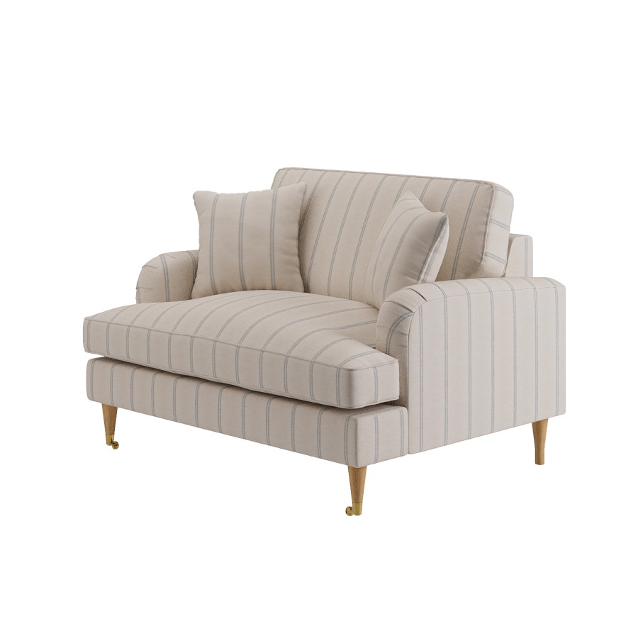 Cream Chenille Blue Striped Love Seat – Payton 