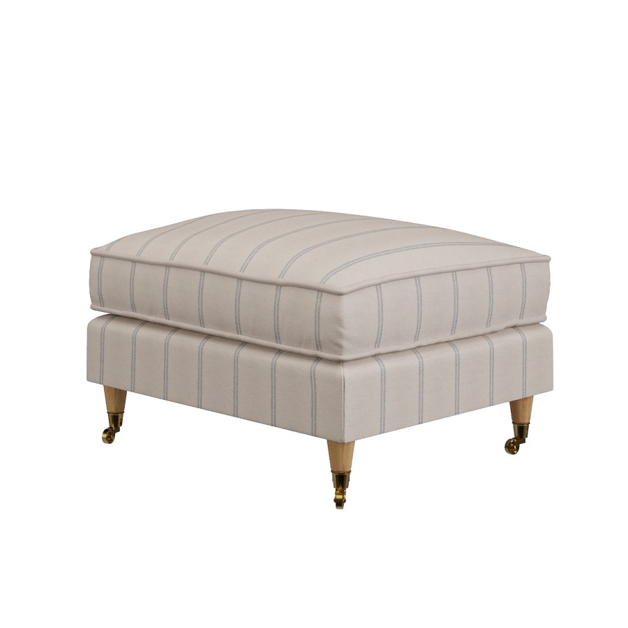 Cream Chenille Blue Striped Footstool - Payton