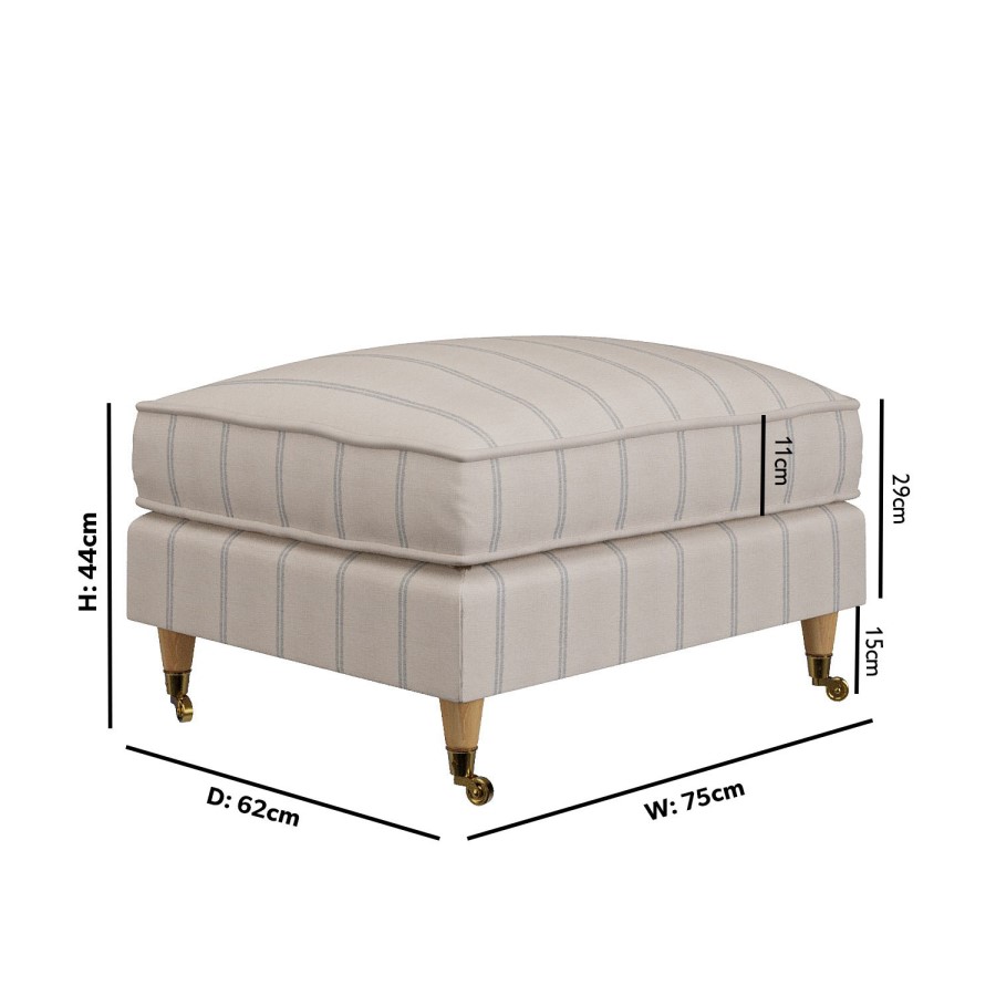 Cream Chenille Blue Striped Footstool - Payton
