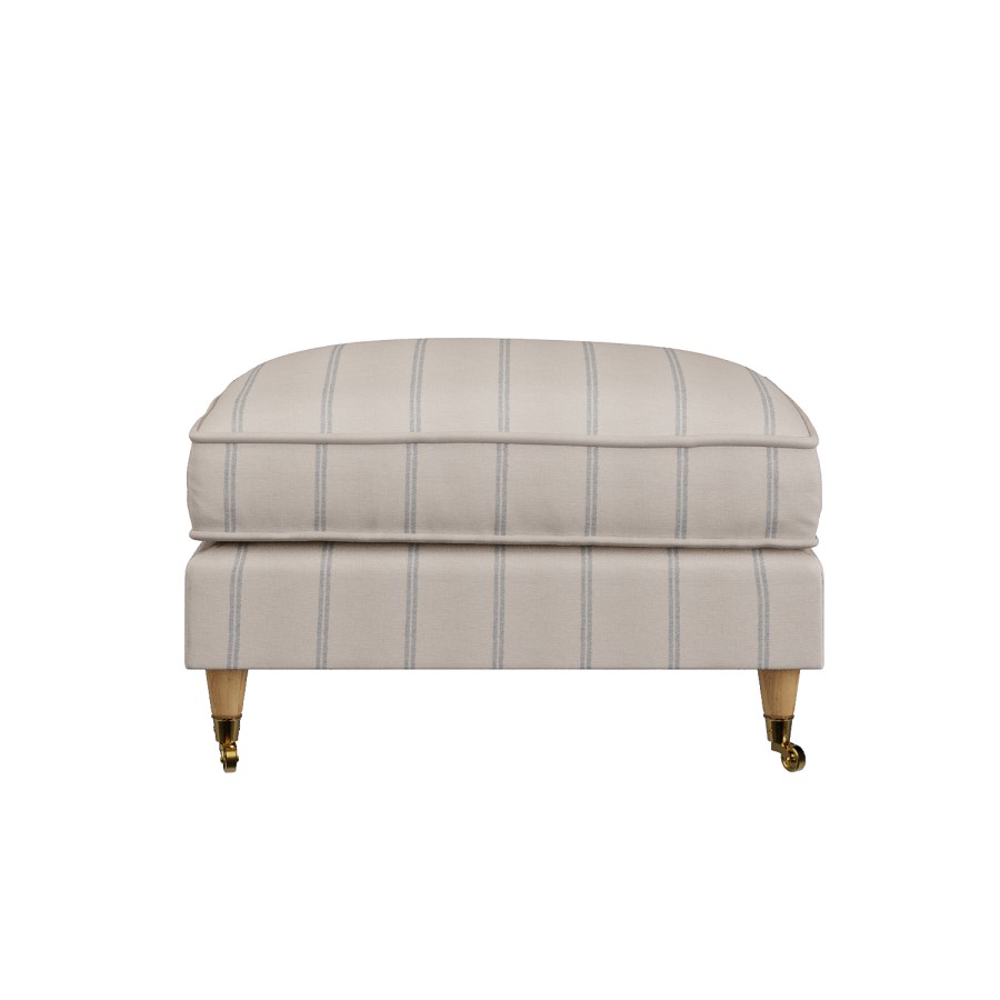 Cream Chenille Blue Striped Footstool - Payton