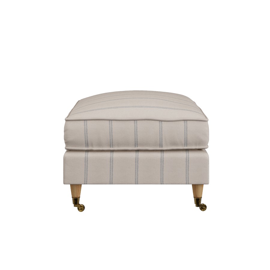 Cream Chenille Blue Striped Footstool - Payton