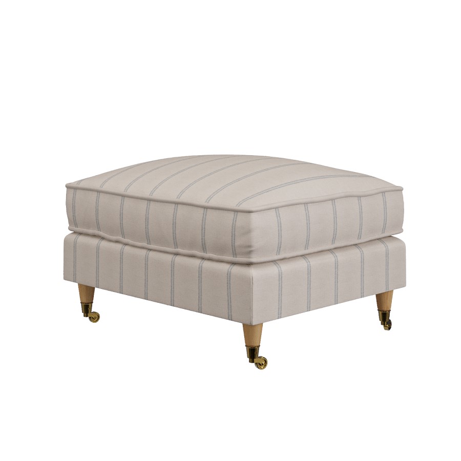 Cream Chenille Blue Striped Footstool - Payton