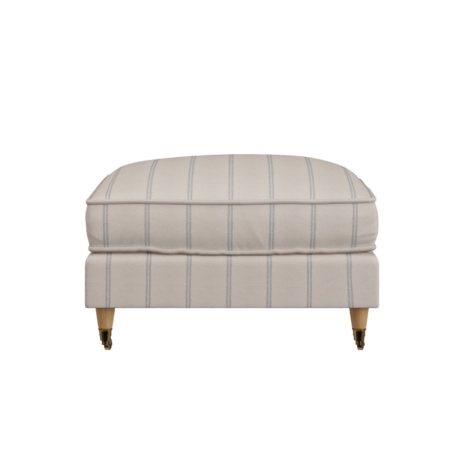 Cream Chenille Blue Striped Footstool - Payton