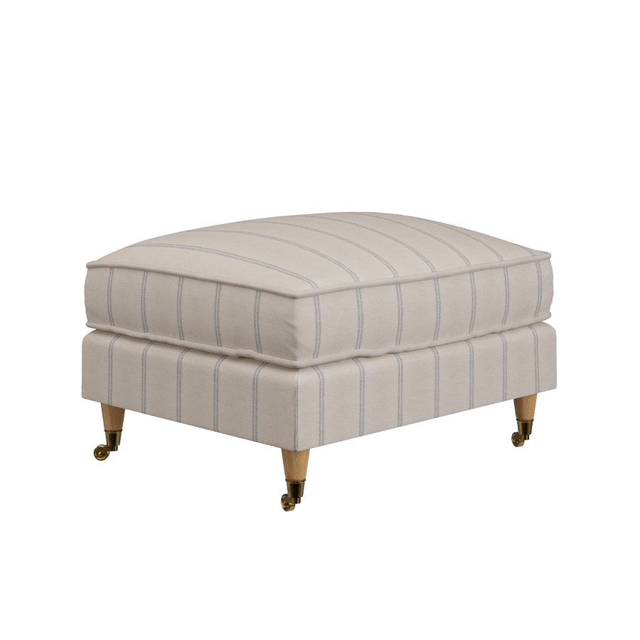 Cream Chenille Blue Striped Footstool - Payton