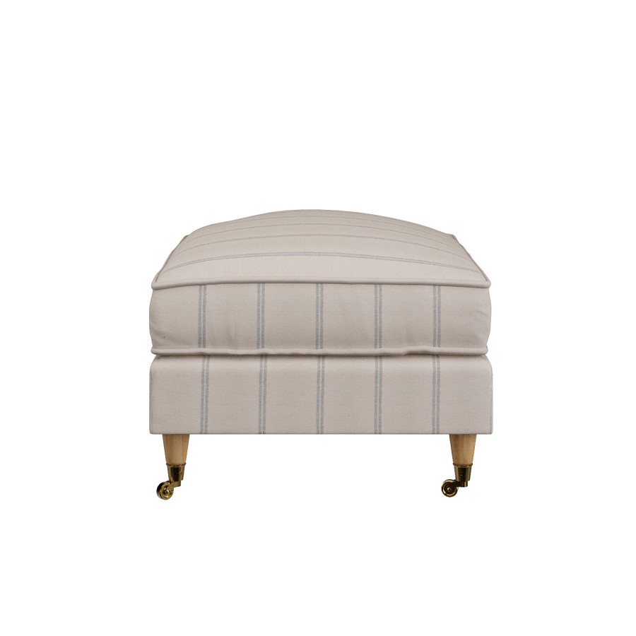 Cream Chenille Blue Striped Footstool - Payton