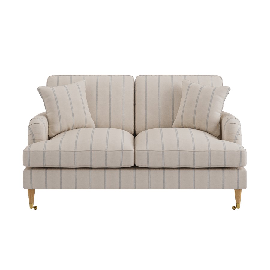 Cream Chenille Blue Striped 2 Seater Sofa - Payton
