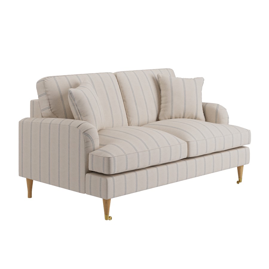 Cream Chenille Blue Striped 2 Seater Sofa - Payton