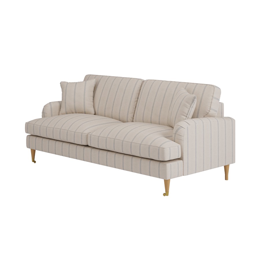 Cream Chenille Blue Striped 3 Seater Sofa - Payton