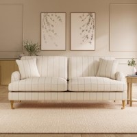 Cream Chenille Blue Striped 3 Seater Sofa - Payton