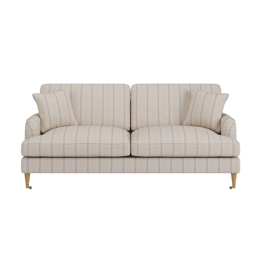 Cream Chenille Blue Striped 3 Seater Sofa - Payton