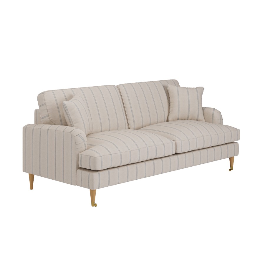 Cream Chenille Blue Striped 3 Seater Sofa - Payton