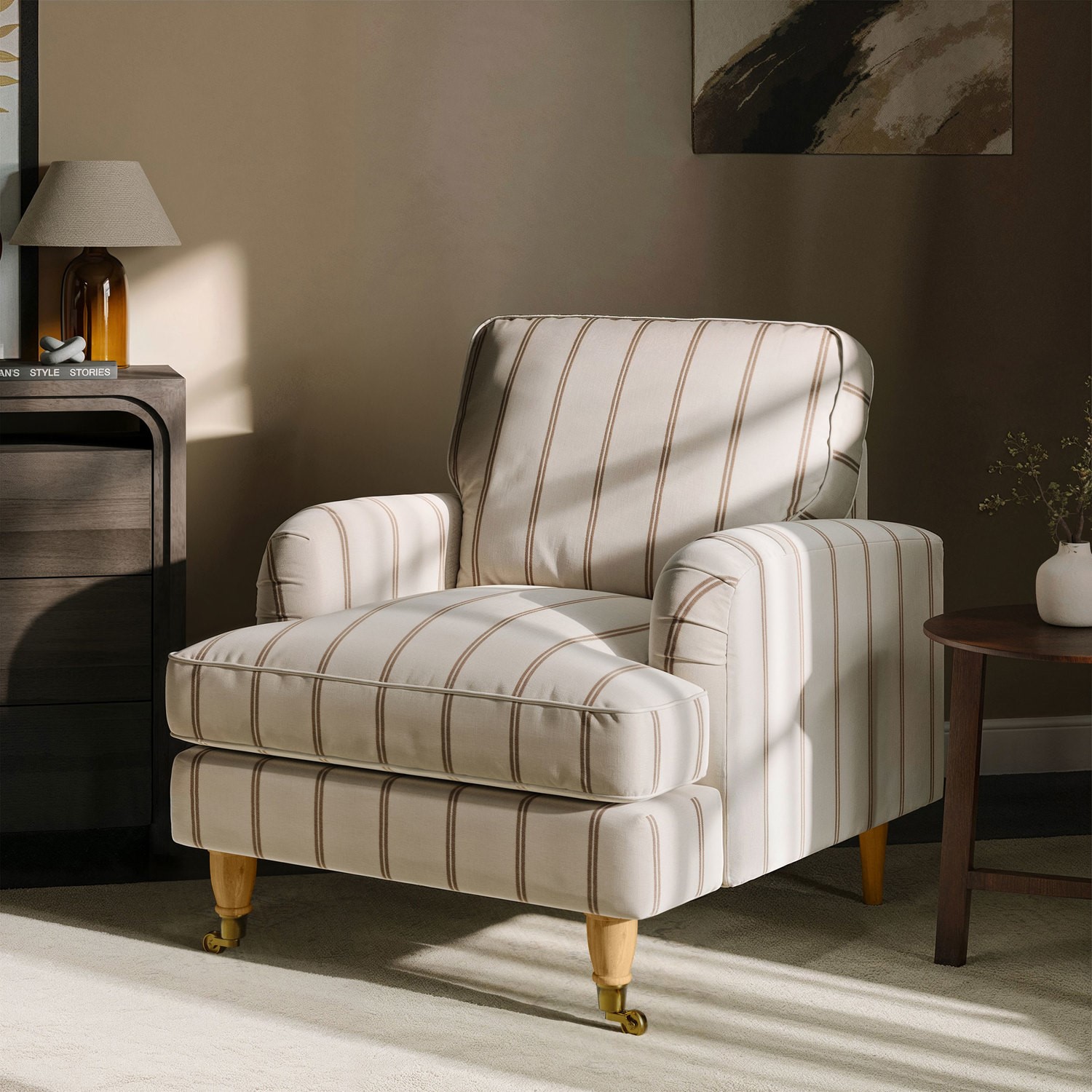 Payton Cream Chenille Burnt Orange Striped Armchair