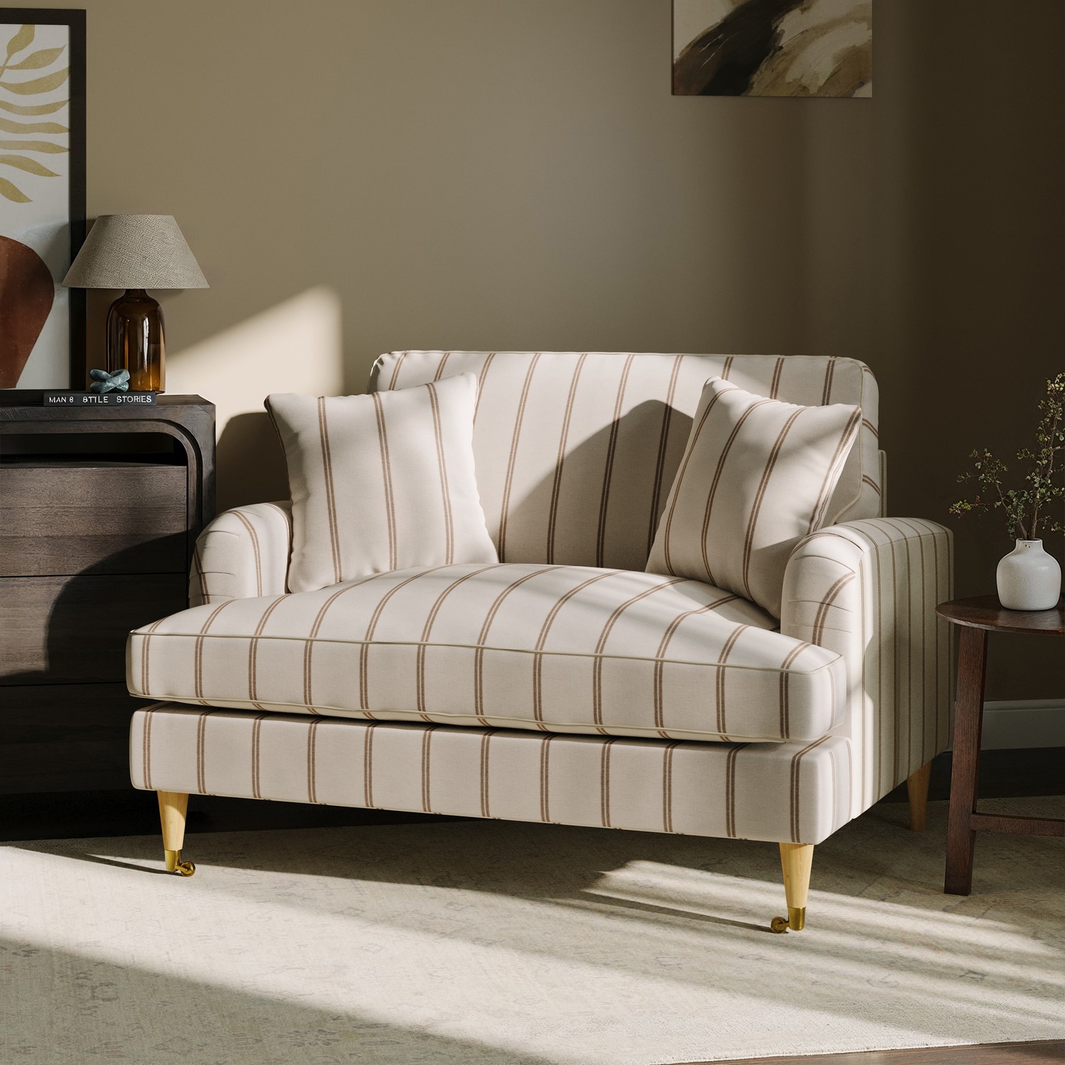 Payton Cream Chenille Burnt Orange Striped Love Seat