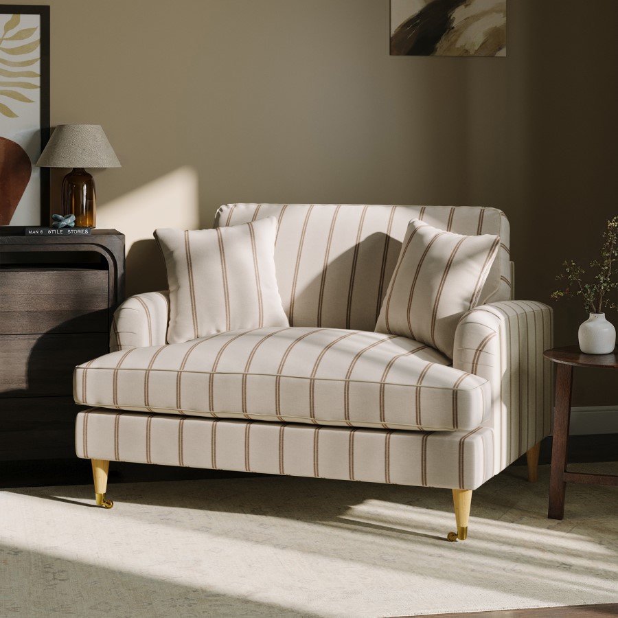 Cream Chenille Burnt Orange Striped Love Seat – Payton