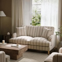 Cream Chenille Burnt Orange Striped 2 Seater Sofa - Payton