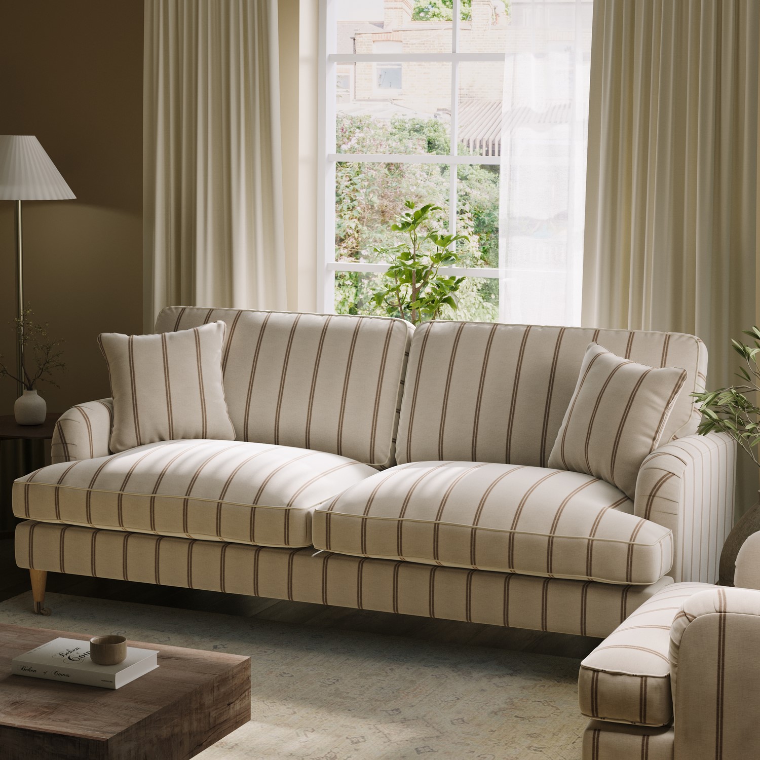 Payton Cream Chenille Burnt Orange Striped 3 Seater Sofa