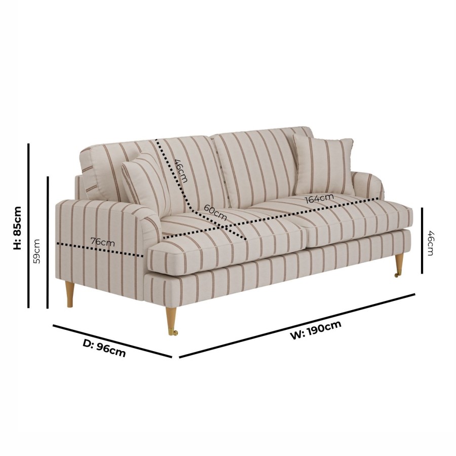 Cream Chenille Burnt Orange Striped 3 Seater Sofa - Payton