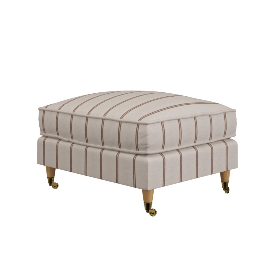 Cream Chenille Burnt Orange Striped Footstool - Payton