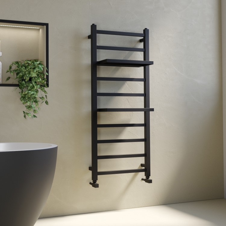 Black Towel Radiator with Shelves 1200 x 500mm - Sonoran