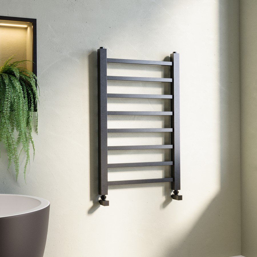 Gunmetal Grey Towel Radiator 800 x 500mm with Pipe Kit and Straight Valves - Sonoran