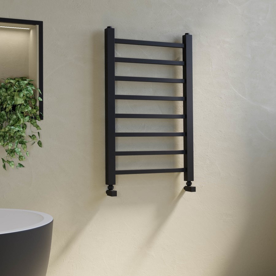 Black Towel Radiator 800 x 500mm with Pipe Kit and Straight Valves - Sonoran