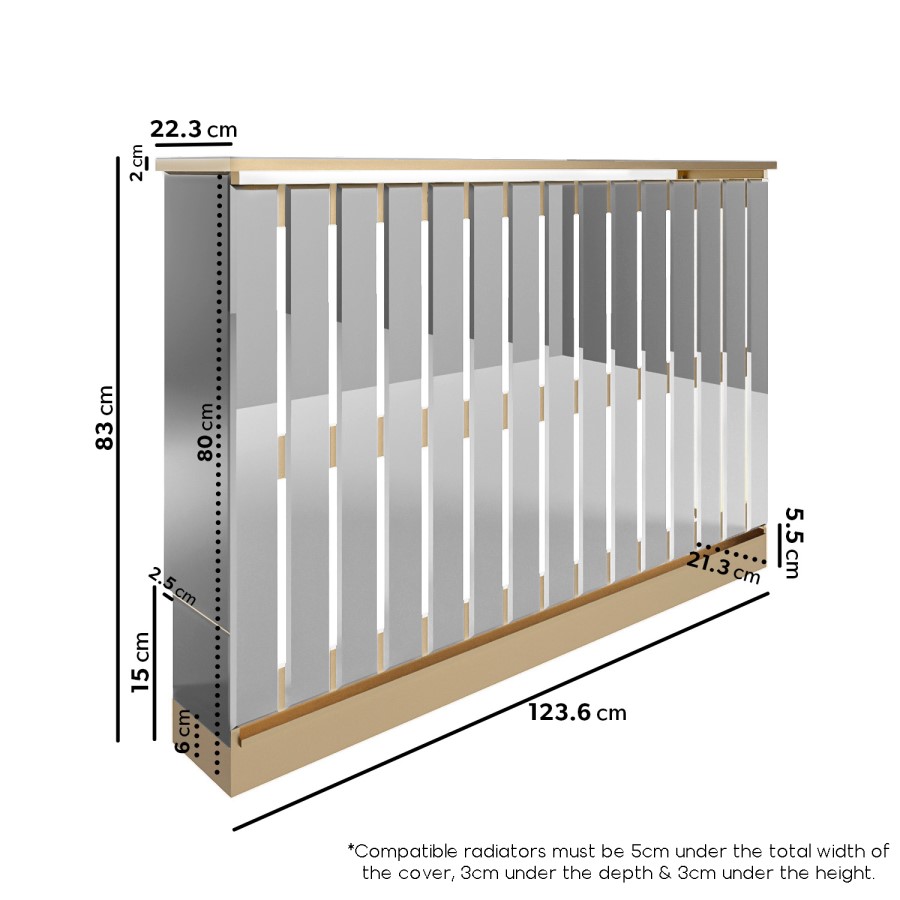 ONLY OPENED - Narrow Mirrored Radiator Cover with Gold Detail - Sophia