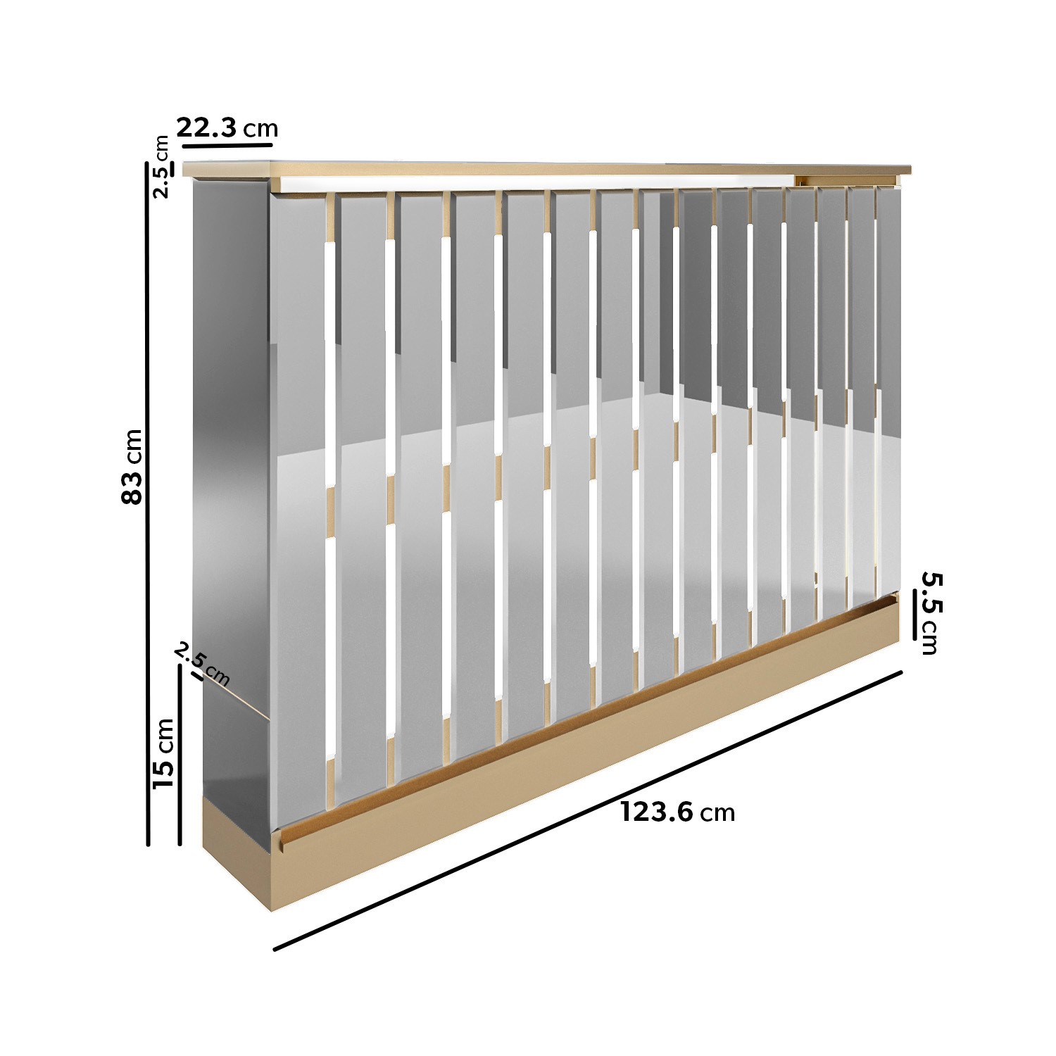Narrow Mirrored Radiator Cover with Gold Detail - 124cm - Sophia ...
