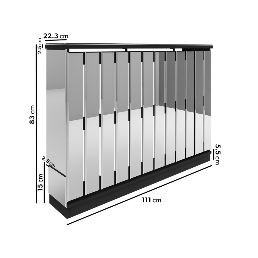 ALMOST PERFECT - Narrow Mirrored Radiator Cover with Black Detail 111cm- Sophia