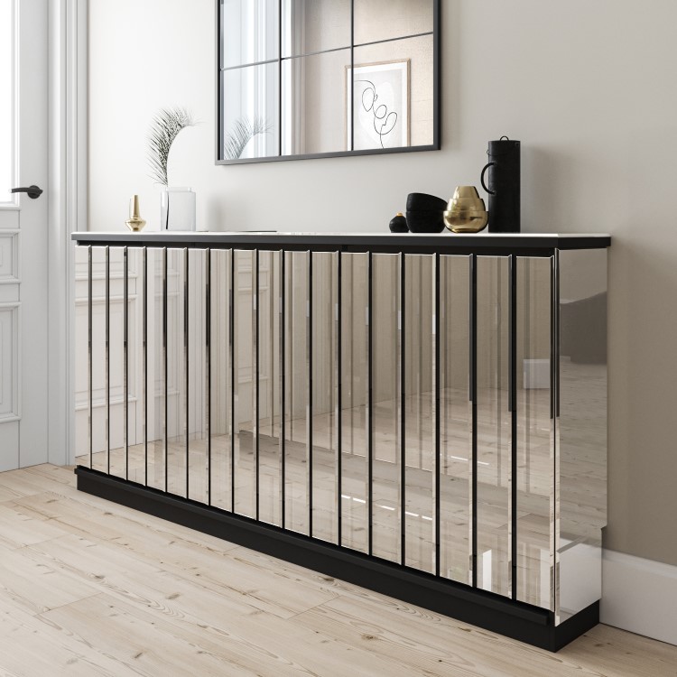 ALMOST PERFECT - Narrow Mirrored Radiator Cover with Black Detail - 152cm - Sophia