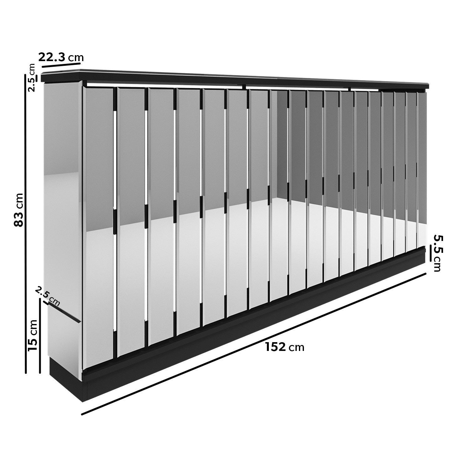Narrow Mirrored Radiator Cover with Black Detail - 152cm - Sophia ...