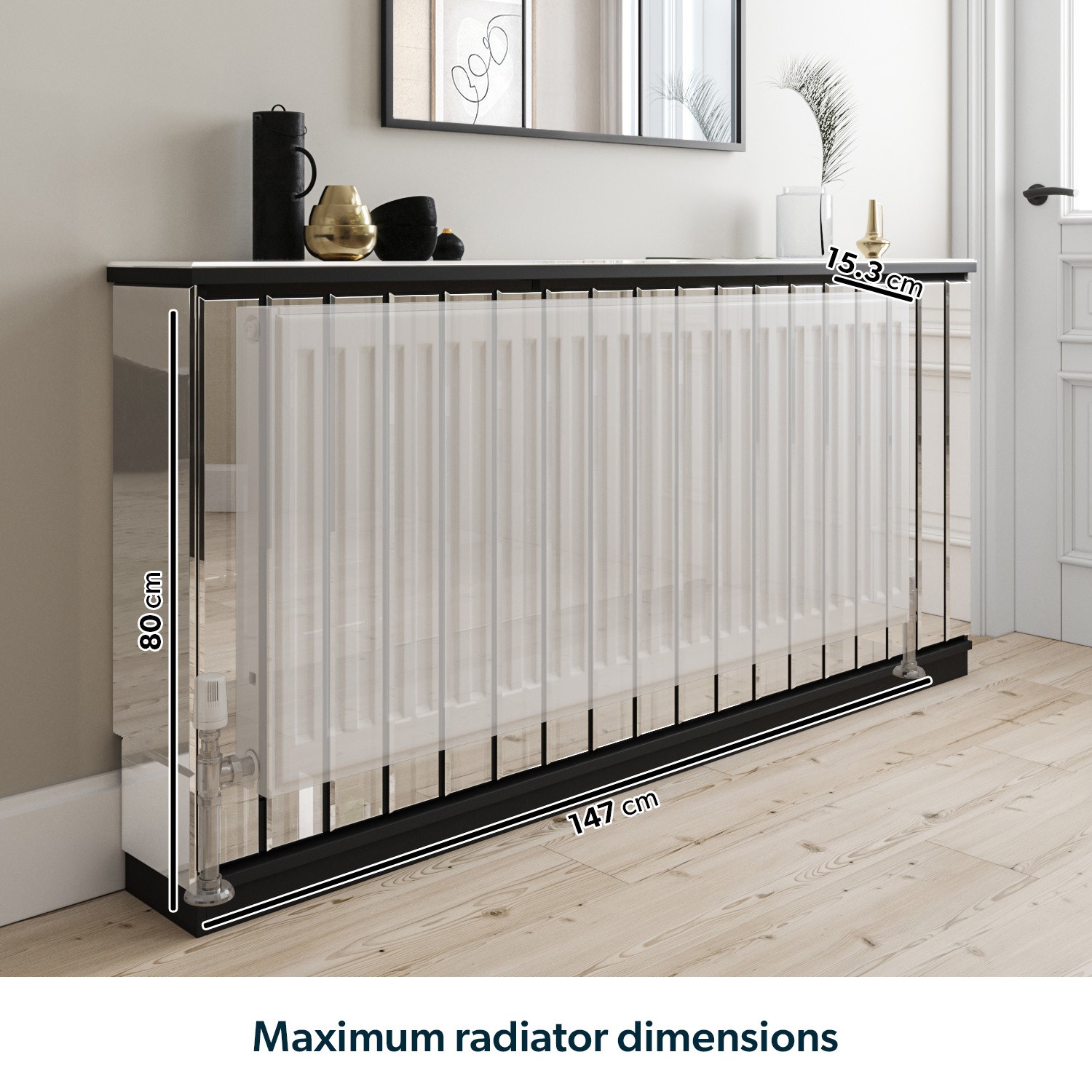 Narrow Mirrored Radiator Cover with Black Detail - 152cm - Sophia ...
