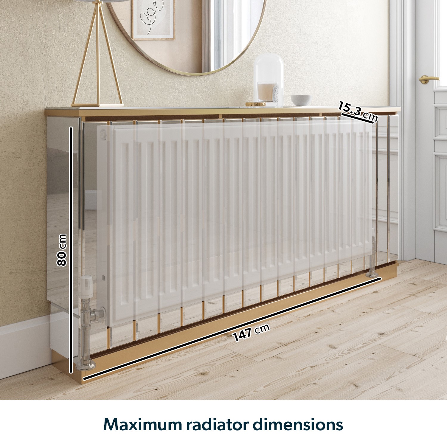 Narrow Mirrored Radiator Cover with Gold Detail - 152cm - Sophia ...