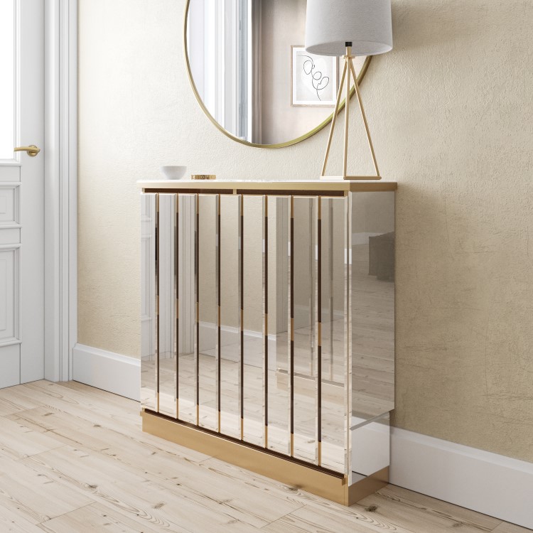 ONLY OPENED - Narrow Mirrored Radiator Cover with Gold Detail - 78cm - Sophia